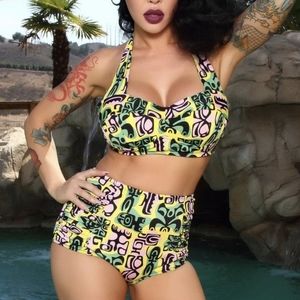 Pinup Couture Varla Tiki Print Swim Bottoms